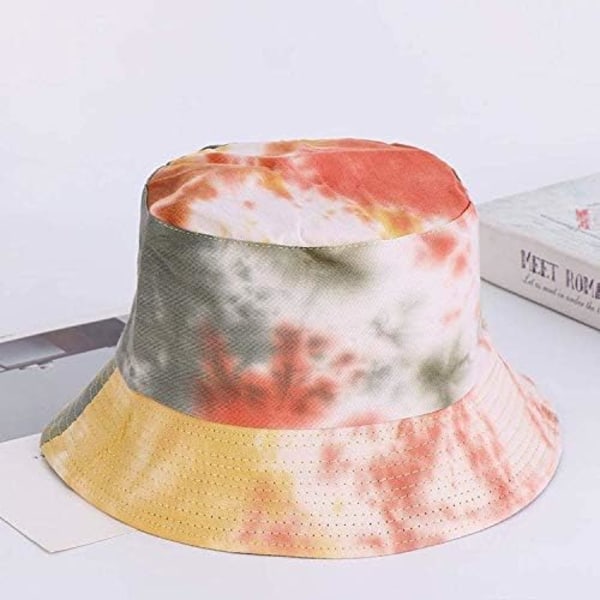 Tie Dye Bøttehatt Reversibel Bomull Flerfarget Fiskerlue Pakkbar Solhatt