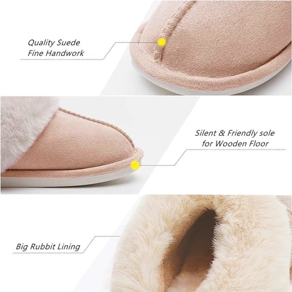 Hussko til kvinder og mænd, Fuzzy Fluffy Memory Foam Slip-on Hjemmesko Anti-Skridsikker Super Varme (Størrelse: 5-6)