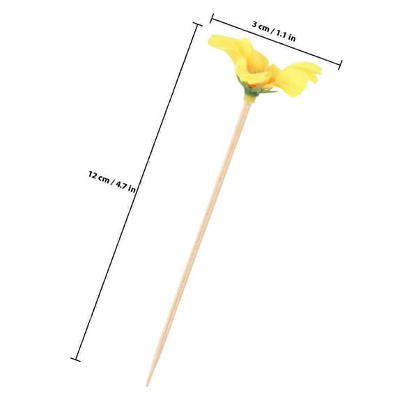 Bambu Fruktspett Blomdesign Matpinnar för Fest 40 st Gul