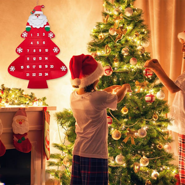 Julgransväggkalender i tyg, filtjulgran i tyg, väggdekoration i fiber, nedräkningskalender för julen, present till jul