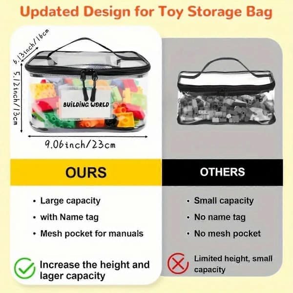 Transparent PVC Storage Bags 6-pack with Handle Organizer Compatible with LEGO for Building Blocks