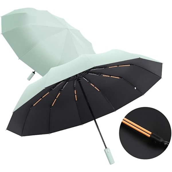 Maibar paraply vindtæt stærk kompakt 24 ribber vandtæt paraply foldbar rejseparaply vindtæt parasol til mænd og kvinder Dark Night Green