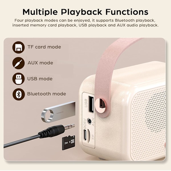 Retro bärbar trådlös Bluetooth-högtalare med väckarklocka Volym Bluetooth 5.0, stödjer TF-kort U-disk AUX för kök sovrum, hem och utomhus (vit)