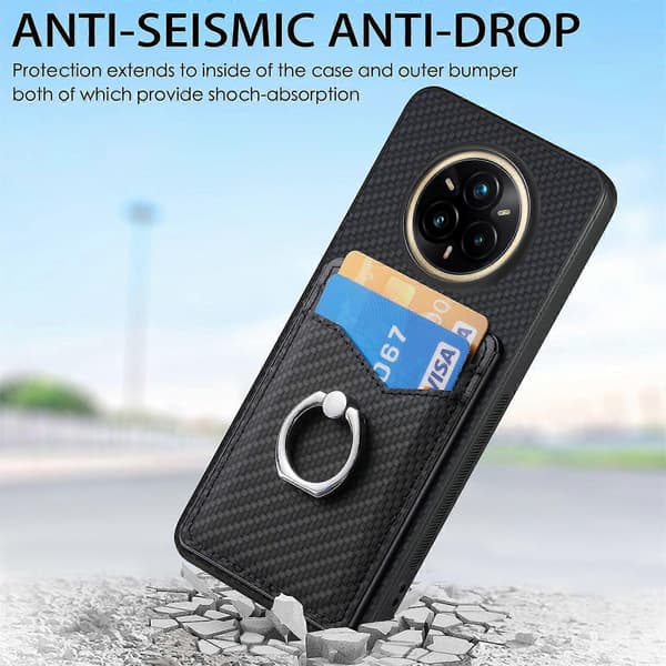 Etui med kortplads, ringholder og stativ til Realme 14 Pro (Sort)
