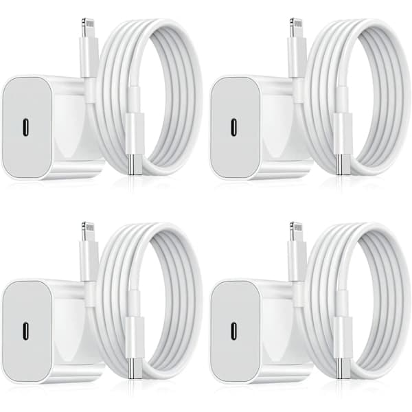 Pakke - iPhone Oplader - Hurtigoplader - Adapter + 2m Kabel 20W Lightning Hvid 2-Pak iPhone - 2-Pak 2-Pack Lightning