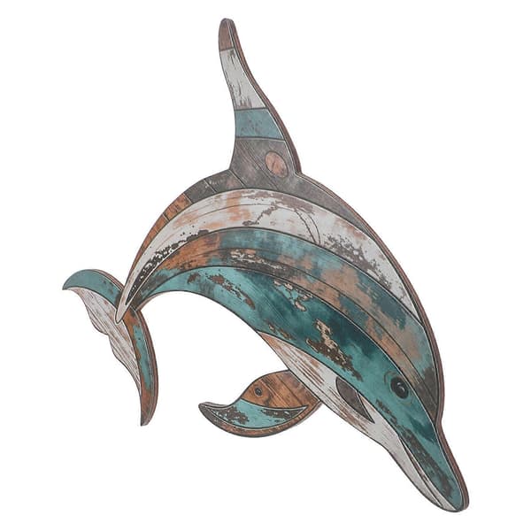 Väggdekor i trä med delfiner i strandtema för sovrumsdekoration
