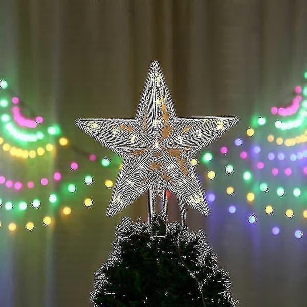 Christmas Tree Star with 10 LED Lights and Power Plug - Illuminated Christmas Tree Star in Warm White - Christmas Tree Star