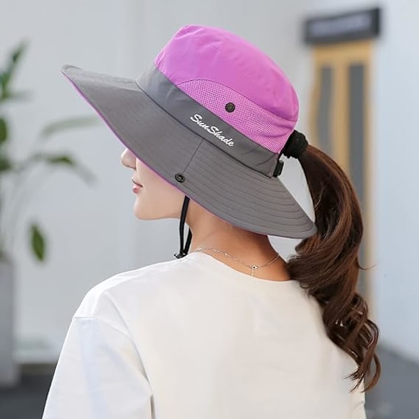 Dam solhatt med hästsvans, safari, solhatt i mesh med bred brätte, UV-skydd, utomhus, hopfällbar strandhatt, sommarfiskehatt
