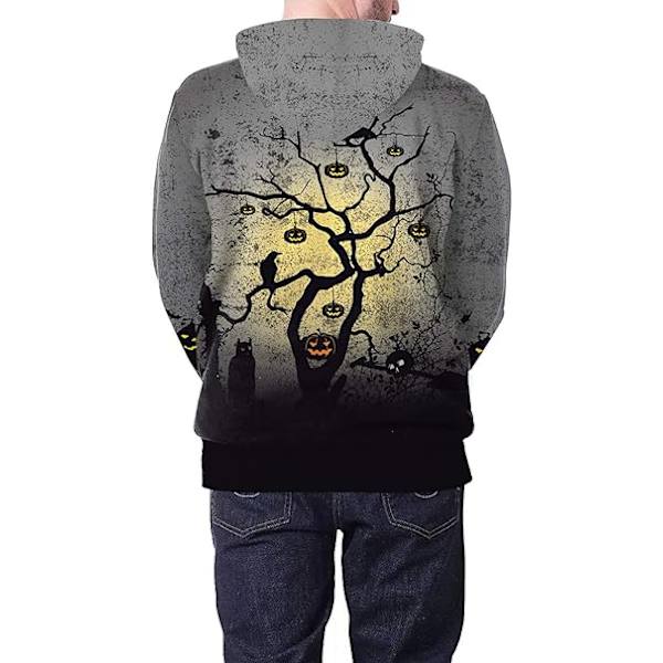 Herr långärmad huvtröja Halloween rolig besättning hals sweatshirt med känguruficka jul flerfärgad 3D-tryck tröja tröja（Storlek：M） Style17 M