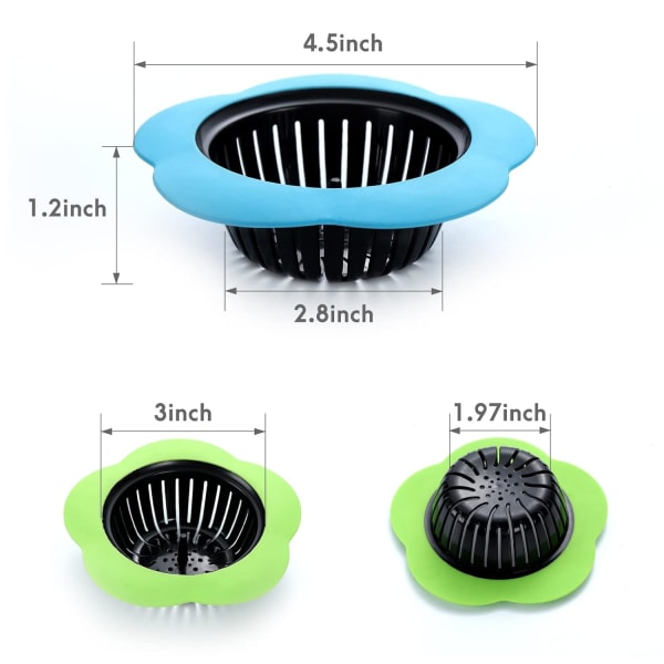 2 stk. køkkenvaskfilter til køkkenvask, silikonestop til køkkenvask, affaldskværn, afløbsstop, 4,5'' diameter