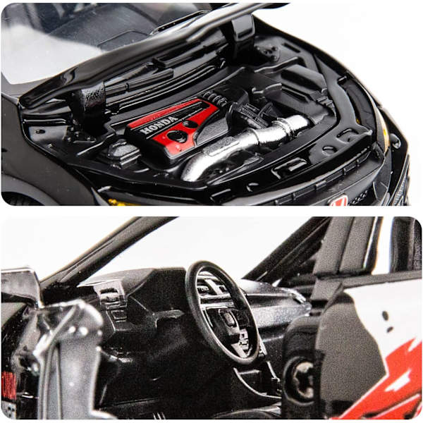 Diecast-auto 1/32 Honda Civic Type-R -malliauto, vetäytyvä leluauto valoilla ja äänillä