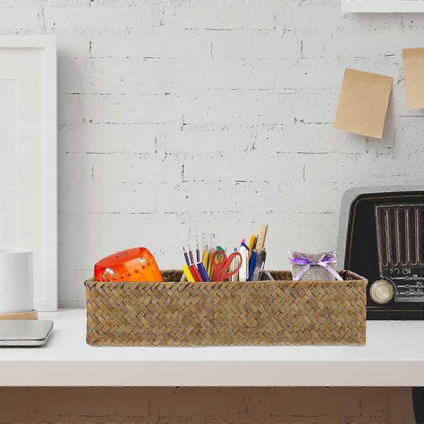 Hemförvaringskorgar Rektangulär Form Sjögräs Vävd Organizer 37X12X8CM 1st