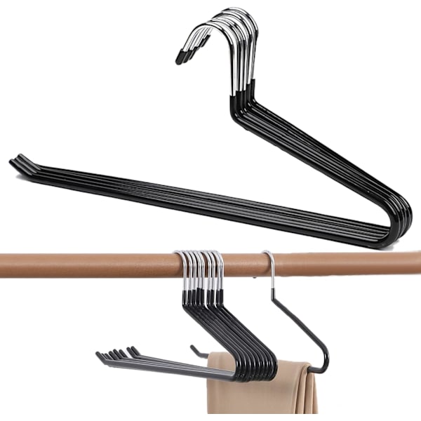 Byxor Hängare Slack/Byxor Hängare 10 Pack, Öppen Ände Design Utrymmesbesparande Slim Stark och Hållbar Anti-Rost Krom Metall Hängare (Svart)