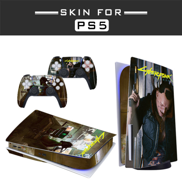 Självhäftande hud - Kompatibel med PS5-skydd för att anpassa konsolen - Avtagbar vinylfilm - Matt satin HD-kvalitet (Disk,cyberpunk2077)