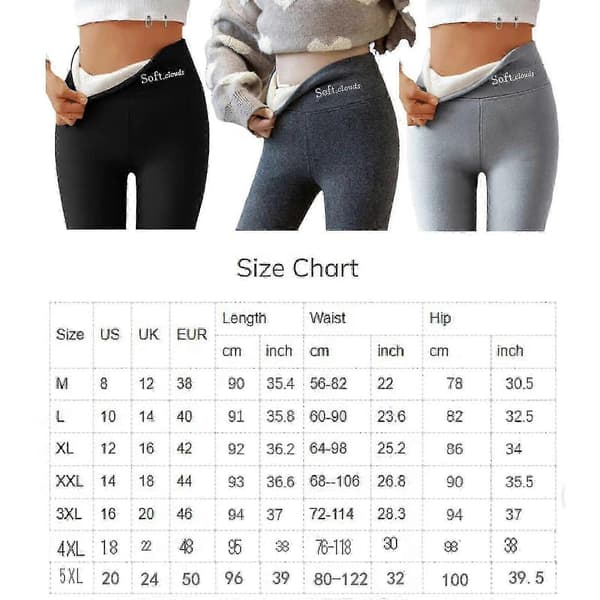 Bløde Skyer Fleece Leggings til Kvinder - Afslappede Varme Vinter Ensfarvede Bukser Gray M