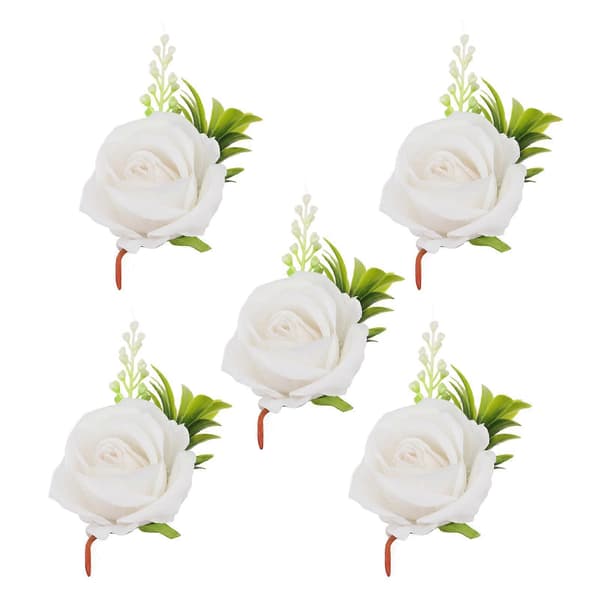 5 STK Bryllupsknapphullstift Fast Plast Kunstig Blomst Korsasje kompatibel Brud og Brudgom Hvit