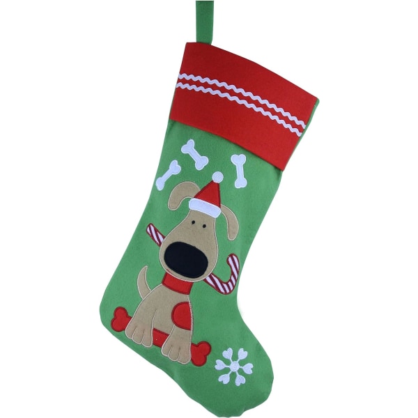 Söt broderad hundjulstrumpa, idealisk julklapp till valp, husdjur, 40 cm lång (valp)