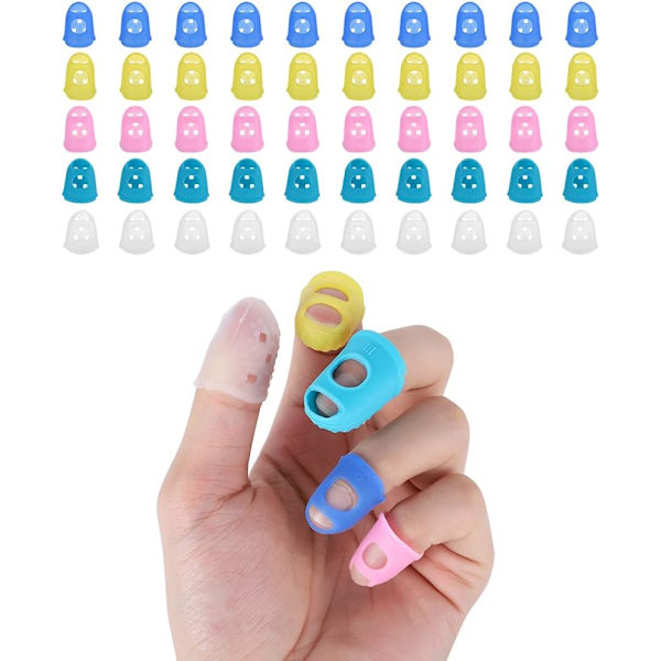 50 stycken 5 storlekar silikonfingerskydd, 5 färger halkfria fingertoppsskydd för gitarrspel män kvinnor räkning sömnad pappersarbete instrument