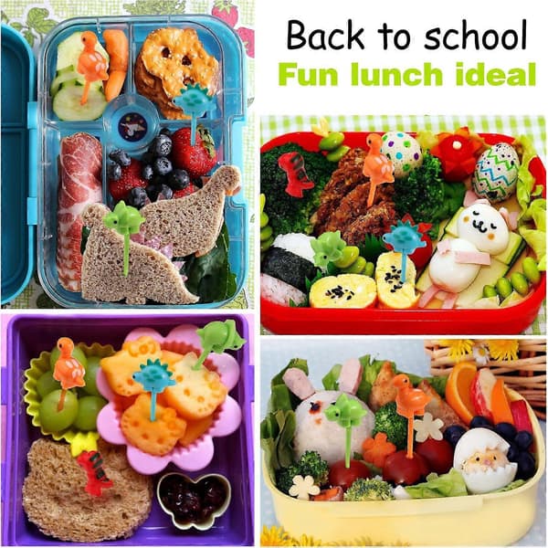 Dinosaurmatpinner for barn - Morsomt Bento-tilbehør (18 stk)