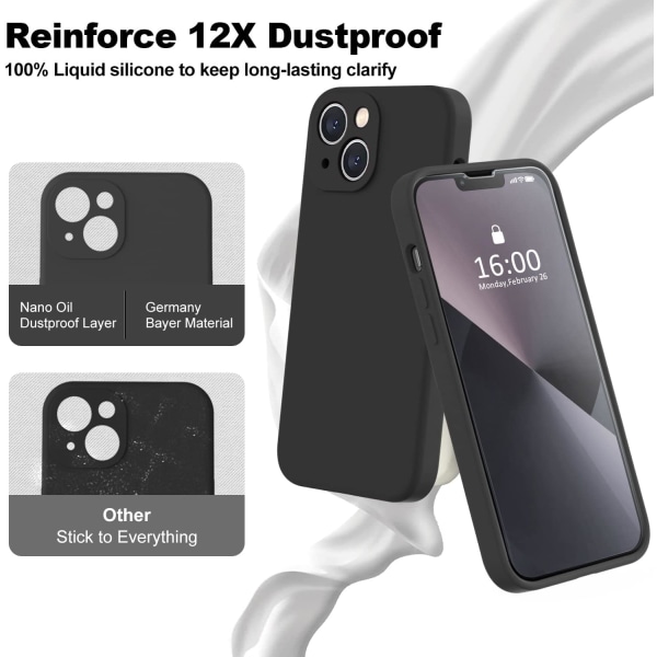 Kompatibelt med iPhone 13-fodral, premium silikon uppgraderat [kameraskydd] [2 skärmskydd] [mjukt anti-scratch mikrofiberfoder] telefonfodral