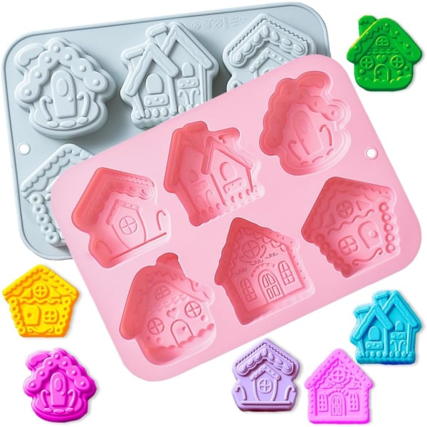 2 Pcs Gingerbread House Cake Baking Molds 6 Cavities Silicone Village Gingerbread House Molds For Cake Decorating Chocolate Candy Icing