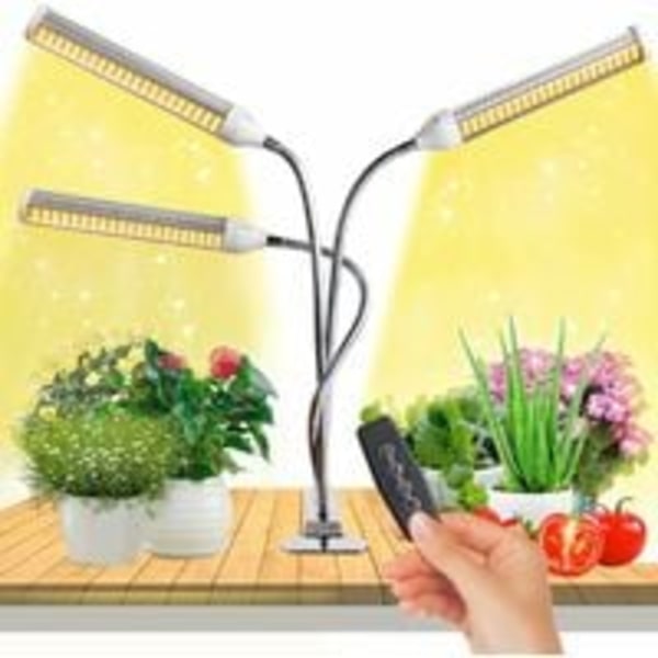 Växtlampa inomhus, 315 LED-lampor för trädgårdsskötsel, AUTO - PÅ/AV-timer, 3 huvuden fullspektrum växtlampa för plantor, suckulenter, orkidéer