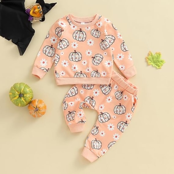 Baby pige Halloween tøj til småbørn, søde græskar print outfits pullover sweatshirts og flare bukser sæt (størrelse: 70 cm) foreslået alder: 0-6 måneder