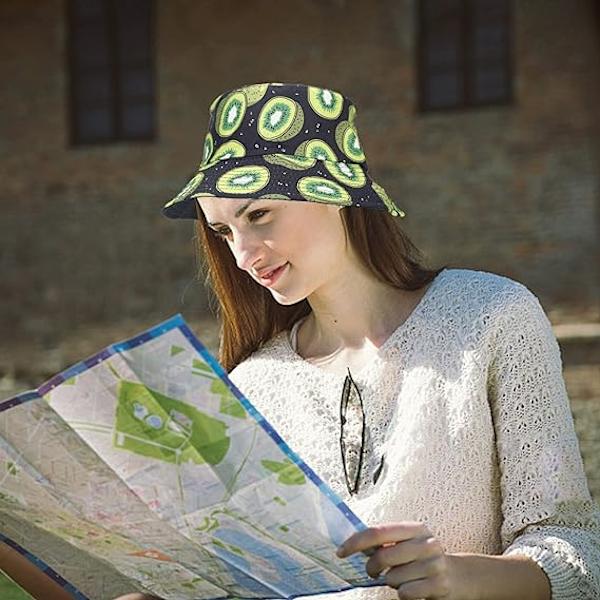 Arogheiz Spandauhat til Kvinder Dobbeltsidet Solhat Reversibel Blomster Frugt Print Fiskerhat til Rejser Strand Fiskeri Pool