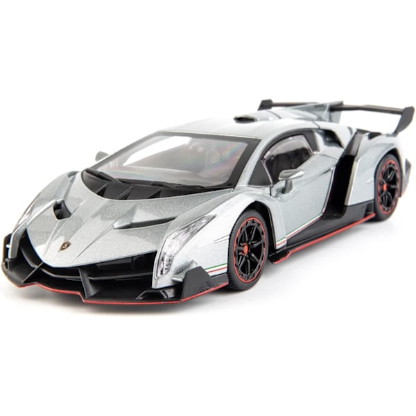 Diecast bil til Lamborghini Veneno Modelbil 1/24 skala Sports Legetøjskøretøj Dør kan åbnes Legetøjsbil Forhjul Styrbart (Grå)