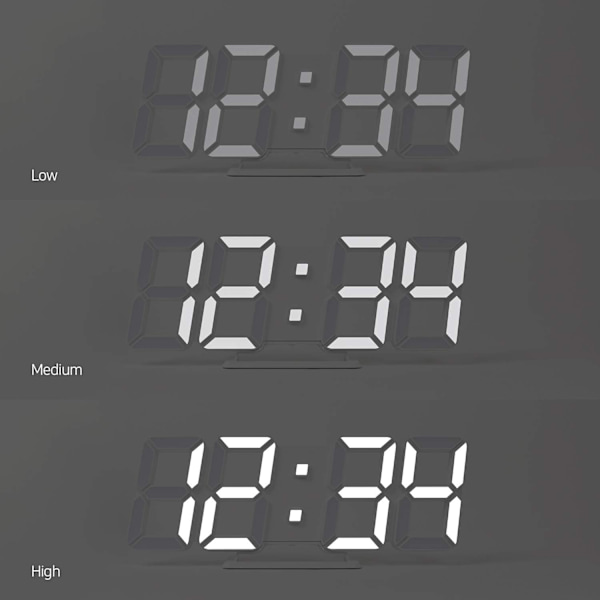 Pure Slim 11,8 tommer / 30 cm LED-ur i hvid (M), 3D digitalt vækkeur, ultrafladt design, automatisk justering af lysstyrkeniveauer