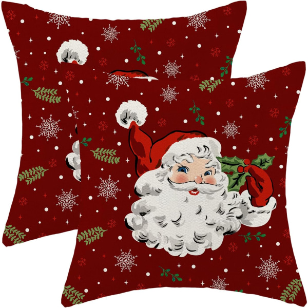 Jul kuddfodral 18x18 tum set om 2 röd tomte snöflingor dekor kasta kuddar vinter jul semester utomhus kuddfodral