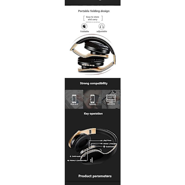 Cool Headphones Headsets Sn-p18 Bluetooth -pelikuulokkeet, kokoontaitettavat stereo-kuulokkeet, tukevat TF-korttia ja mikrofonia