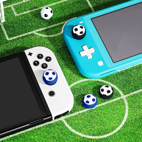 Tommelgrep-hetter for Nintendo Switch, søte joystick-deksler med 3D-mønsterdeksel Mykt bedårende silikon analog 4 stk sett for Switch/OLED/Lite, fotball
