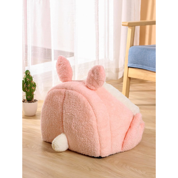 Kattbädd lämplig för inomhuskatter, kattält plyschhus kanindesign kattungebädd med pom poms söt mjuk katthål rosa liten storlek