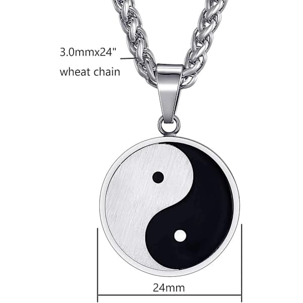 Halskæde med Yin Yang Tai Chi-vedhæng til mænd, 60 cm kæde i rustfrit stål