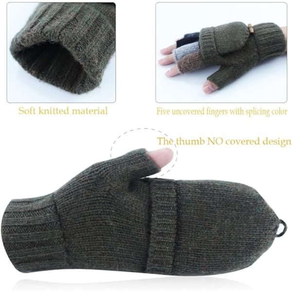 Vintervarma stickade fingerlösa handskar Cabriolet ullhandskar med cover för kvinnor och män