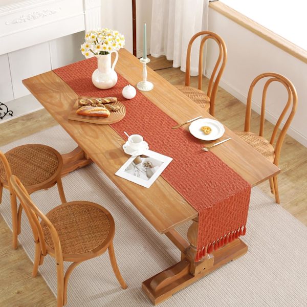 Rustik höst bordslöpare med tofsar, Boho Farmhouse Thanksgiving bordslöpare 72 tum lång, bröllop och matbord dekor, 13x72 tum