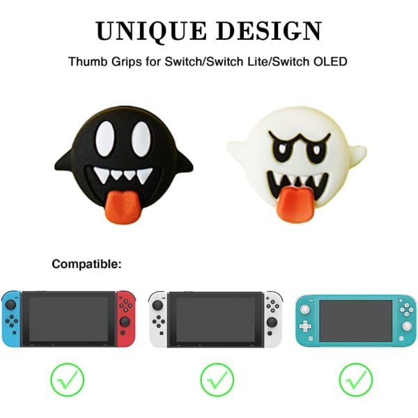 Halloween Cut Joystick Caps for Nintendo Switch, 4 PCS Thumbstick Cover for Switch Lite,OLED, Analog Stick Button Cover for NS(Black White Ghosts)