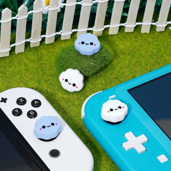 Tumgreppskåpor för Nintendo Switch, söta joystick-skydd med 3D-mönster, mjukt och bedårande analogt silikon, 4-pack kit för Switch/OLED/Lite, söt moln