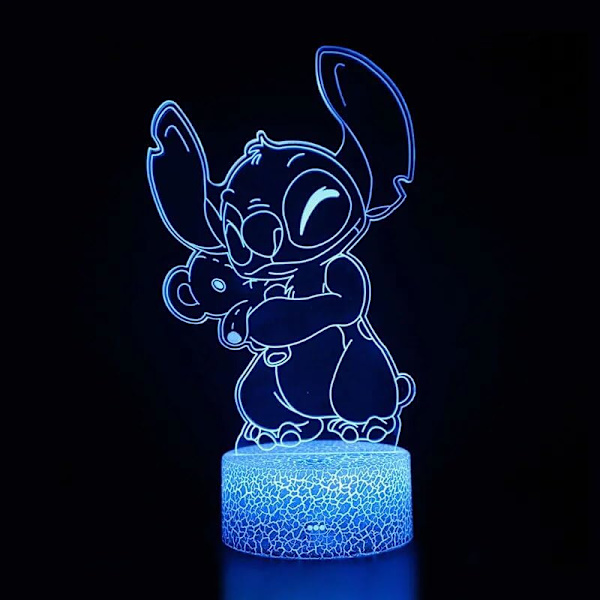 Stitch Anime 3D Natlampe 16 Farver Skiftende Touch & Fjernbetjening Stitch Figur Manga Illusion LED Lampe Julegaver til Drenge/Piger/Børn/Fans