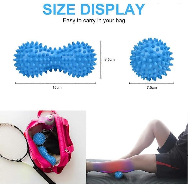 Spikig Massageboll Set, 2-pack Kropp och Fotmassagevals, Hård Jordnötsmassageboll för Plantar Fasciit, Triggerpunktsbehandling, Djupvävnad, Myo Upgrade 2 Pcs  Blue Upgrade 2 Pcs - Blue