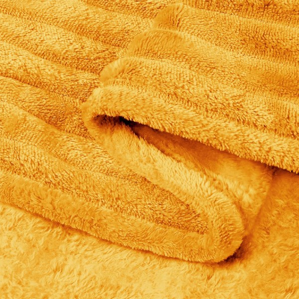 Fleecefilt - 3D Ribbad Jacquard Dekorativ Gul Överkast för Soffa & Säng, Lätt Varm Mysig Mjuk Fuzzy Filtar 50x60 tum