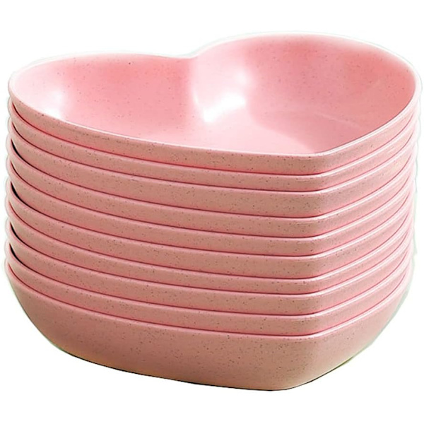 10 stk. Hjerteformede middagstallerkener, middagsstel, 6 tommer madtallerkener, underkopper, bakke, frugt- og snacks skåle, BPA-fri (pink)