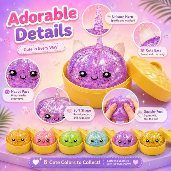 Dumpling Squishy Fidget-lelu, Glitter Violetti Squishies Puristuslelu