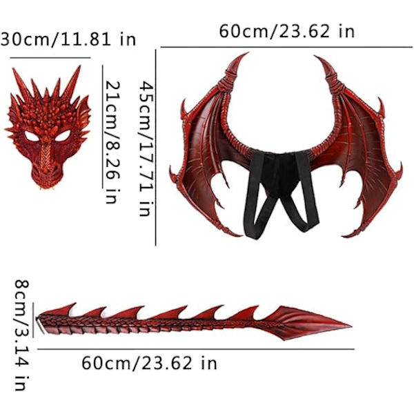 Drakdräkt för barn pojkar flickor, CRTEPST drake vinge svans mask set, Halloween dinosaurie cosplay set för barn (lila)