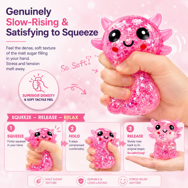 2 stk. Axolotl Squishy Stressbold, Glitter Langsomt Stigende Klemmelegetøj til Børn