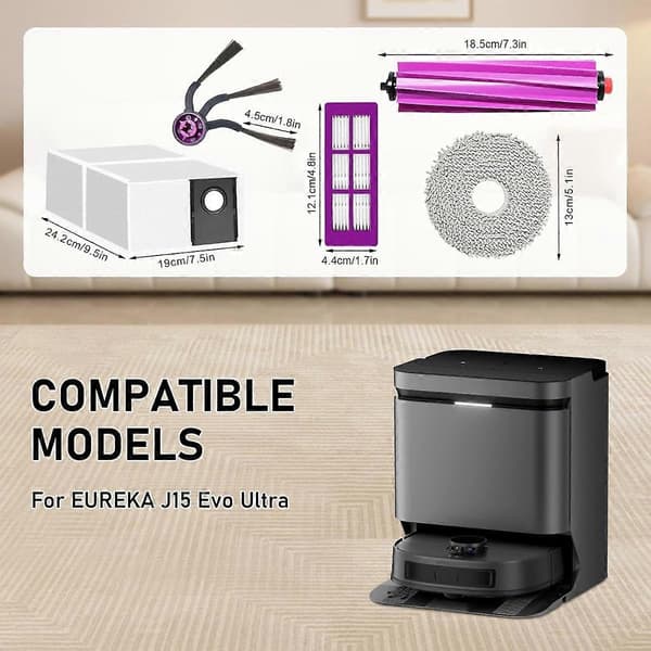 Eureka Compatible with J15 Evo Ultra Replacement Parts Kit — Complete Main Brush, Side Brushes, Filters