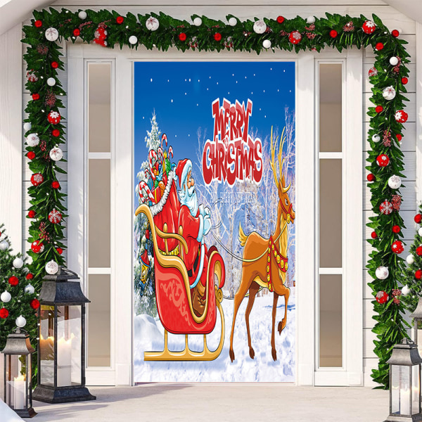 God Jul Dörrskydd Jul Hängande Banner Jultomte Dörrskydd Tyg Polyester Jul Dörrskydd Jul Dörrdekorationer, 70,9 x 35,4 Tum