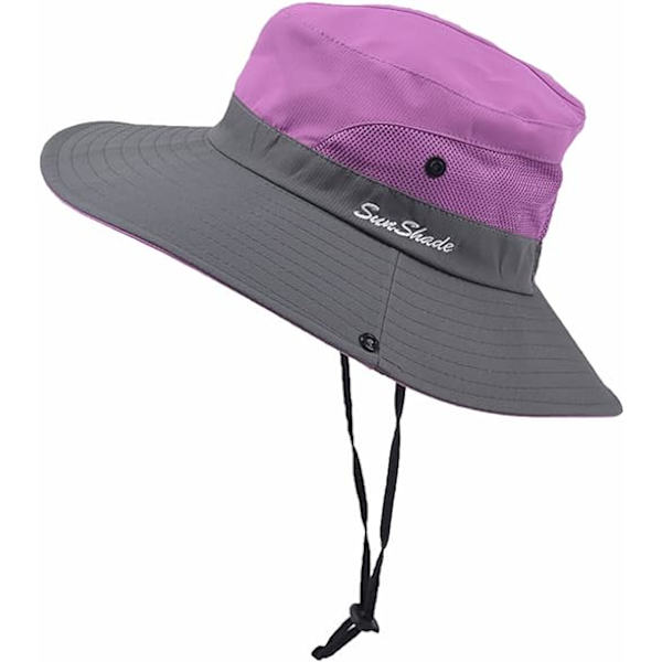 Dam solhatt med hästsvans, safari, solhatt i mesh med bred brätte, UV-skydd, utomhus, hopfällbar strandhatt, sommarfiskehatt