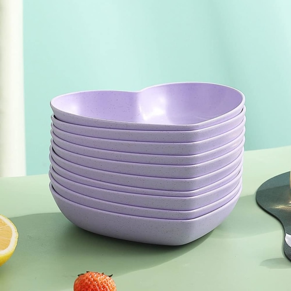 10 stk hjerteformede middagstallerkener servise sett 6 tommers mat tallerken underkopper brett frukt snacks skåler BPA-fri (lilla)